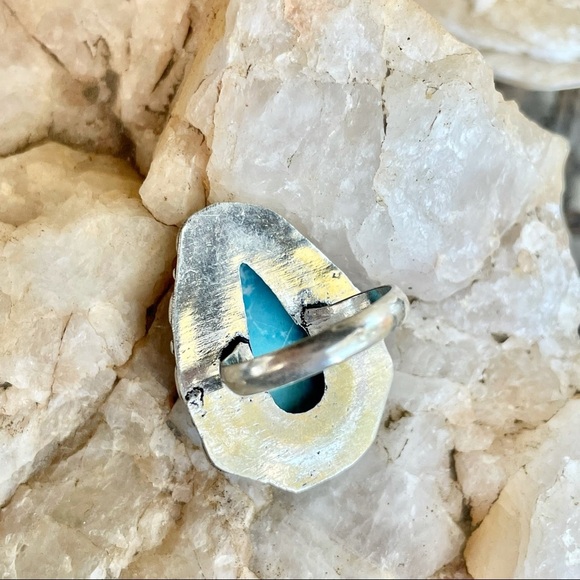 Large sky blue teardrop stone boho fashion ring size 7.5 - Picture 4 of 6